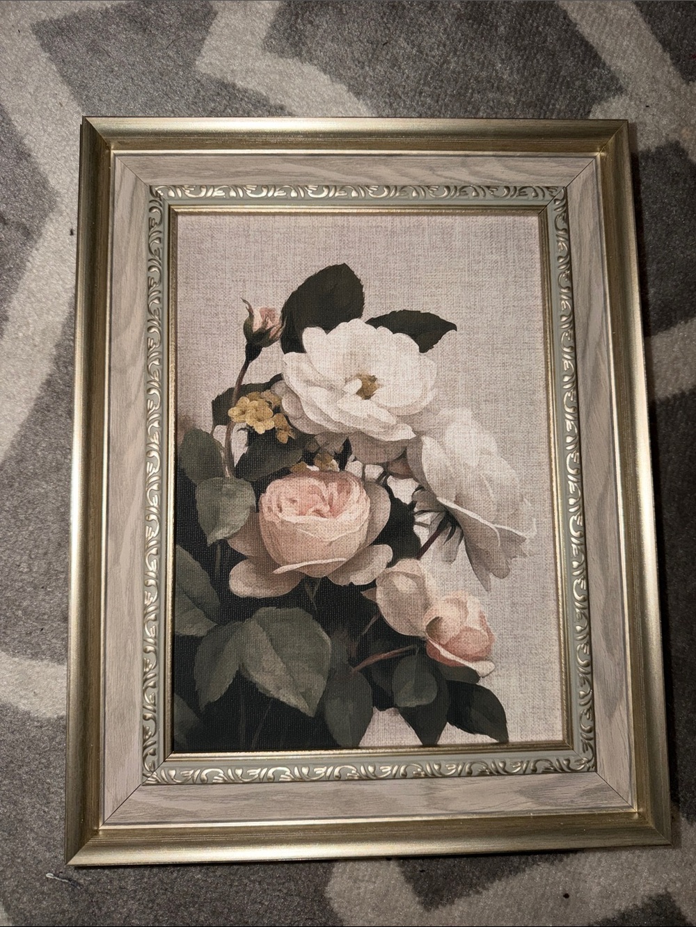 11”X14” floral textile print in decorative gallery frame